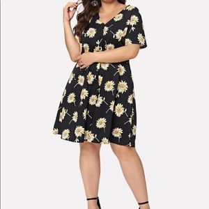 Black floral button-through dress